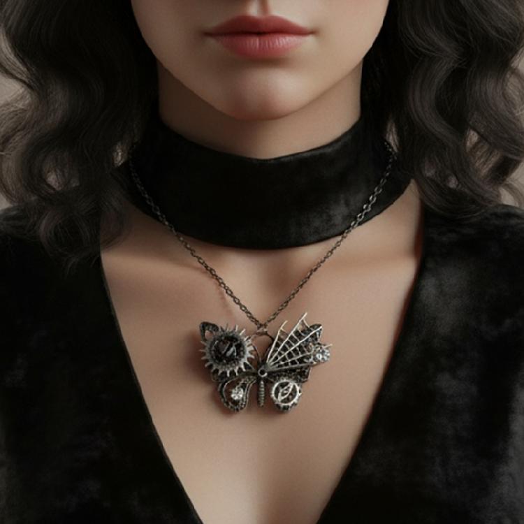 Steampunk Style Butterfly Gears Necklace Retro Alloy Jewelry Adjustable Chain For Bold Fashion Statements