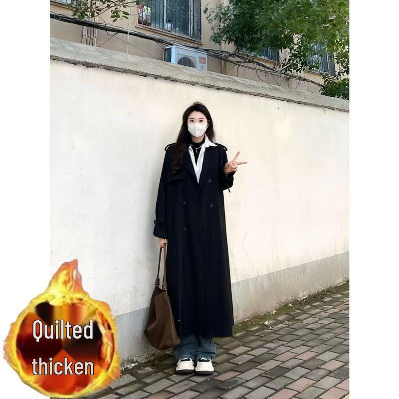 Damen Extra Langer Grauer Trenchcoat - Frühling/Herbst 2025 Neuer Knöchellanger Übergröße Stil