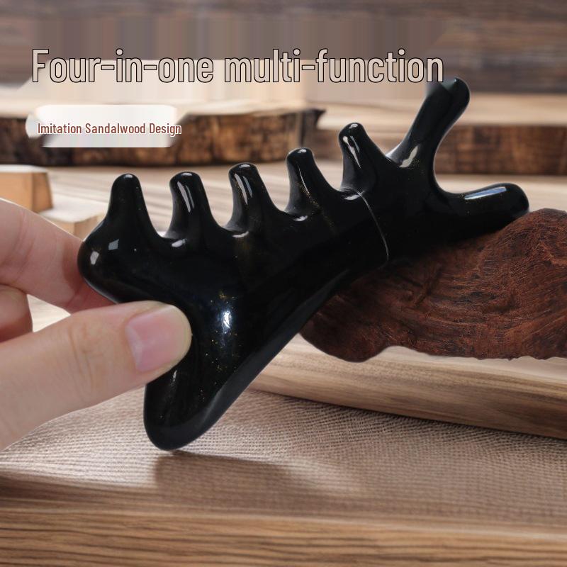 Sandalwood Resin 4-in-1 Gua Sha Massage Comb for Head & Face Meridian Therapy