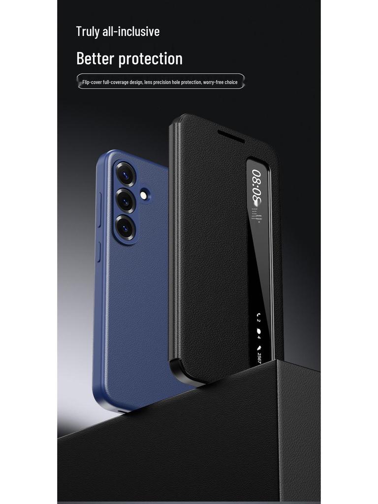 Samsung A-Serie Leder-Klapphülle: Kompatibel mit A16, A56, A55, A36 - Smart Window Business Cover.