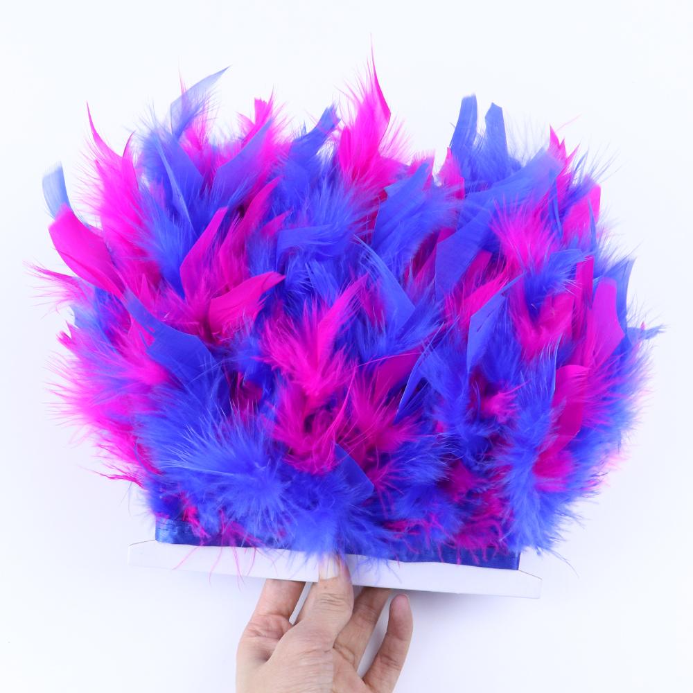 1Meter Mixed Color Turkey Feather Trim Fringe 10-15cm Dyed Feathers Ribbon for Costume Party Dress Decoration Accessory Crafts