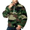 Men's Camouflage Print Flannel Zip-Up Sweatshirt, Stand Collar Plus Size Fall Winter Casual