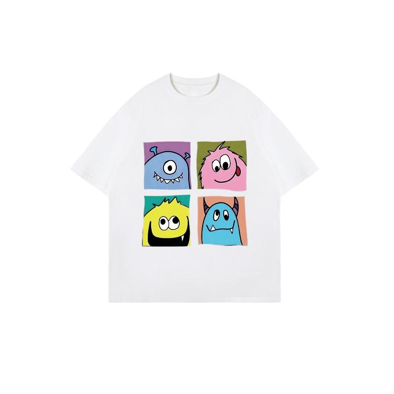 Oversized T Shirt Black Cartoon Monsters Print For Casual Wear And Everyday Style