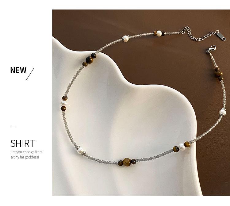 Handmade Tiger Eye & Imitation Pearl Clavicle Chain Necklace - Women's Fashionable & Versatile Accessory