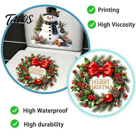 Seasonal Toilet Sticker Christmas Snowman Wreath Sticker, Peel And Stick Bathroom Decor Easy Apply Decal Decal, Removable Waterproof Lid Wall