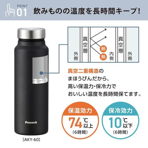 Keeps Drinks Hot and Cold for Hours. Peacock Vacuum Bottle Co., Ltd. 600ml Water Bottle, Web-Exclusive Color: Graphite Black. Lightweight, Keeps Drink