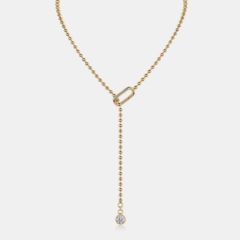 Gold Plated 1ct VVS Moissanite Necklace 925 Sterling Silver Y Shaped Beaded Chain Choker Necklace Beaded Necklace 40+5cm