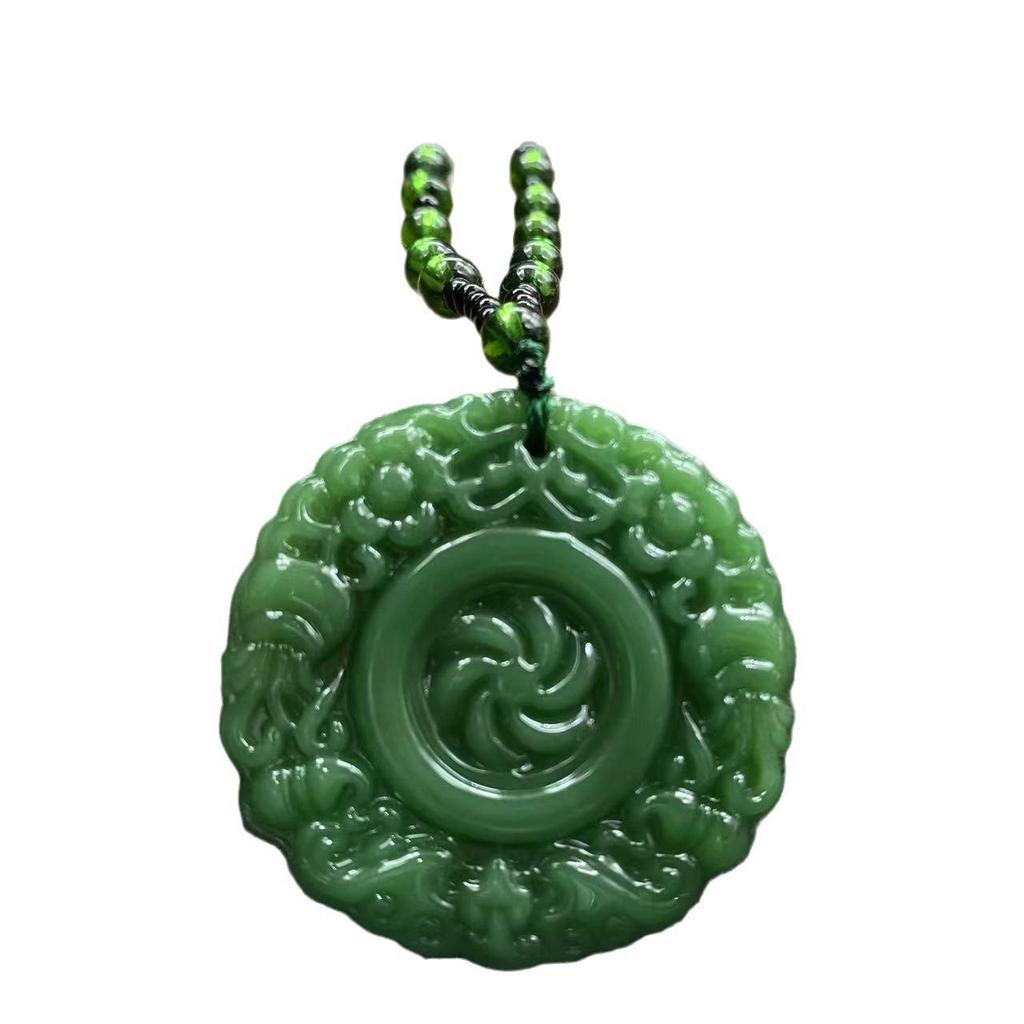 Vintage Double-Sided Pixiu Pendant Necklace: Imitation Jade Glaze, Fu Shou An Kang Charm
