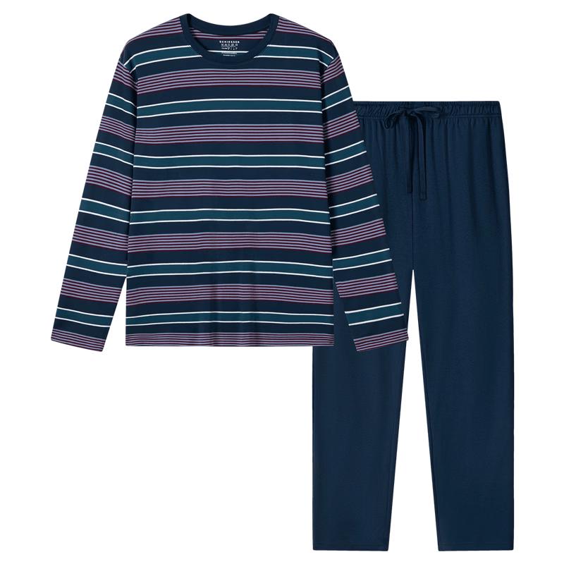 Schiesser Men s Cotton-Modal Long Sleeve Pajama Set XL павлин голубой