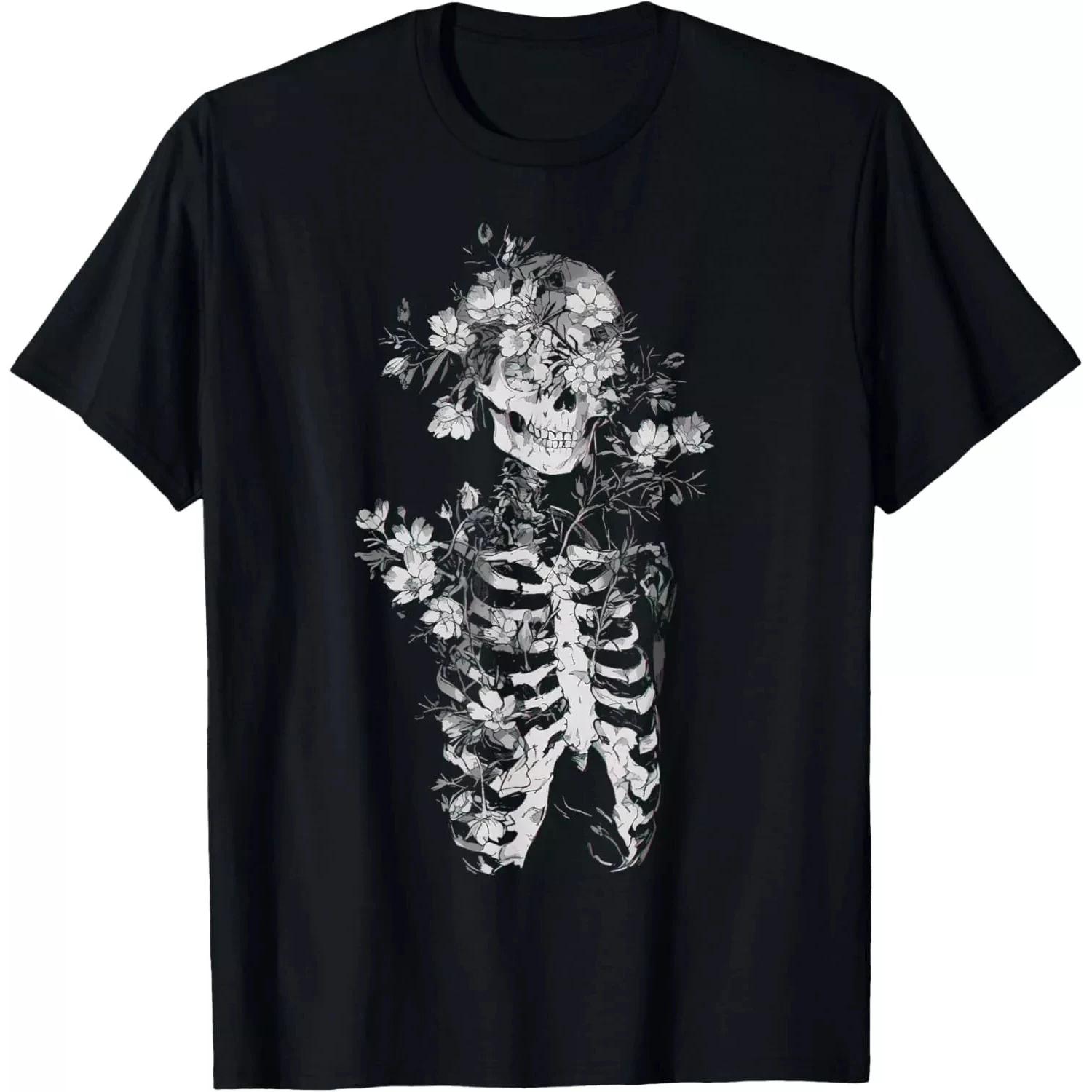 

Flower Skull Flower Goth Occult Death Dark Alt Aesthetic T-Shirt Printed T-Shirt Summer Casual Y2K Top Harajuku Women s Clothing XXXXXL чорний