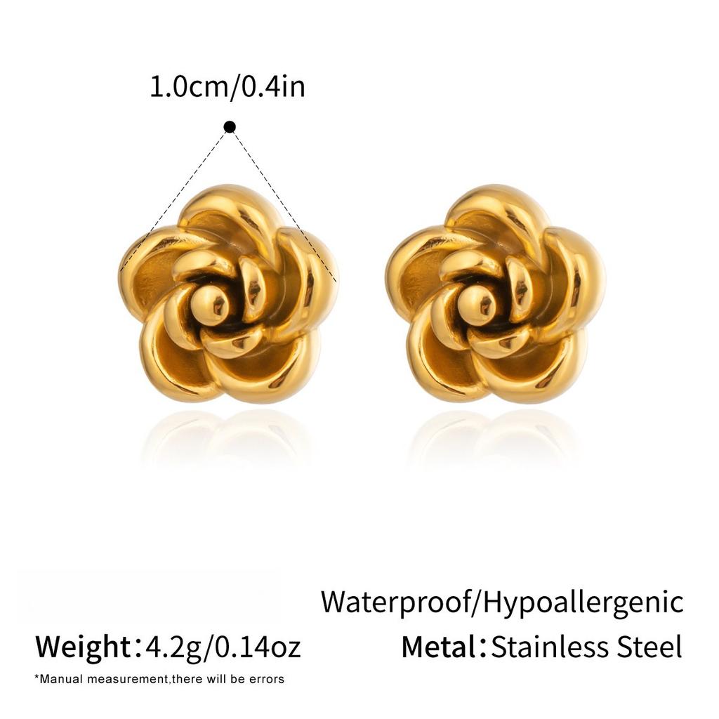 Yori Trendige Edelstahl-Rose-Blumen-Tagesohrringe 18K Vergoldet Anlaufbeständig Neuheiten Schmuckzubehör