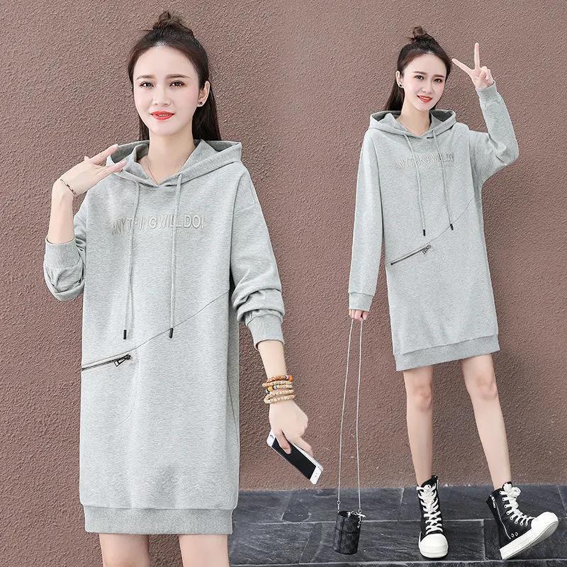 

Осенняя и зимняя одежда Утепленная толстовка с капюшоном больших размеров Средней длины Женский пуловер Свободная толстовка с капюшоном 5XL