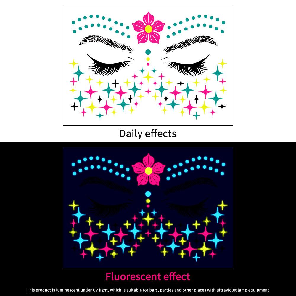 16 Fluorescent Face Stickers Nightclub Masquerade Neon Fluorescent Face Stickers Waterproof Music Festival Glow Tattoo Stickers