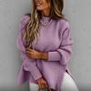 Women Sweater Unique Pattern Half High Collar Autumn Winter Pure Color Thick Pullover for Daily Wear