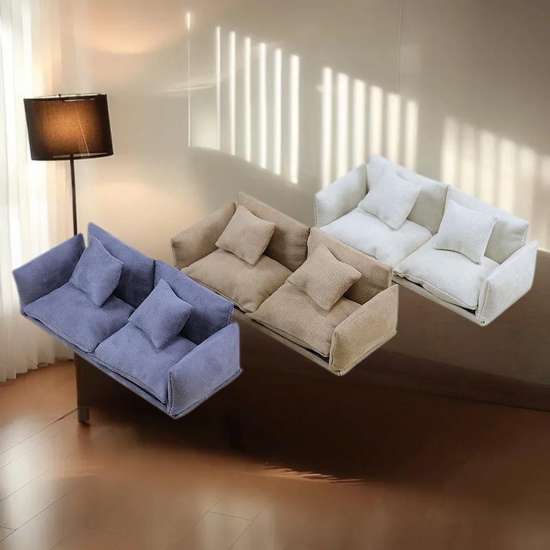1 Set 1:12 Mini Dollhouse Furniture Italian Leather Sofa Simulation Miniature Living Room Chairs Decor Kids Pretend Play Toy