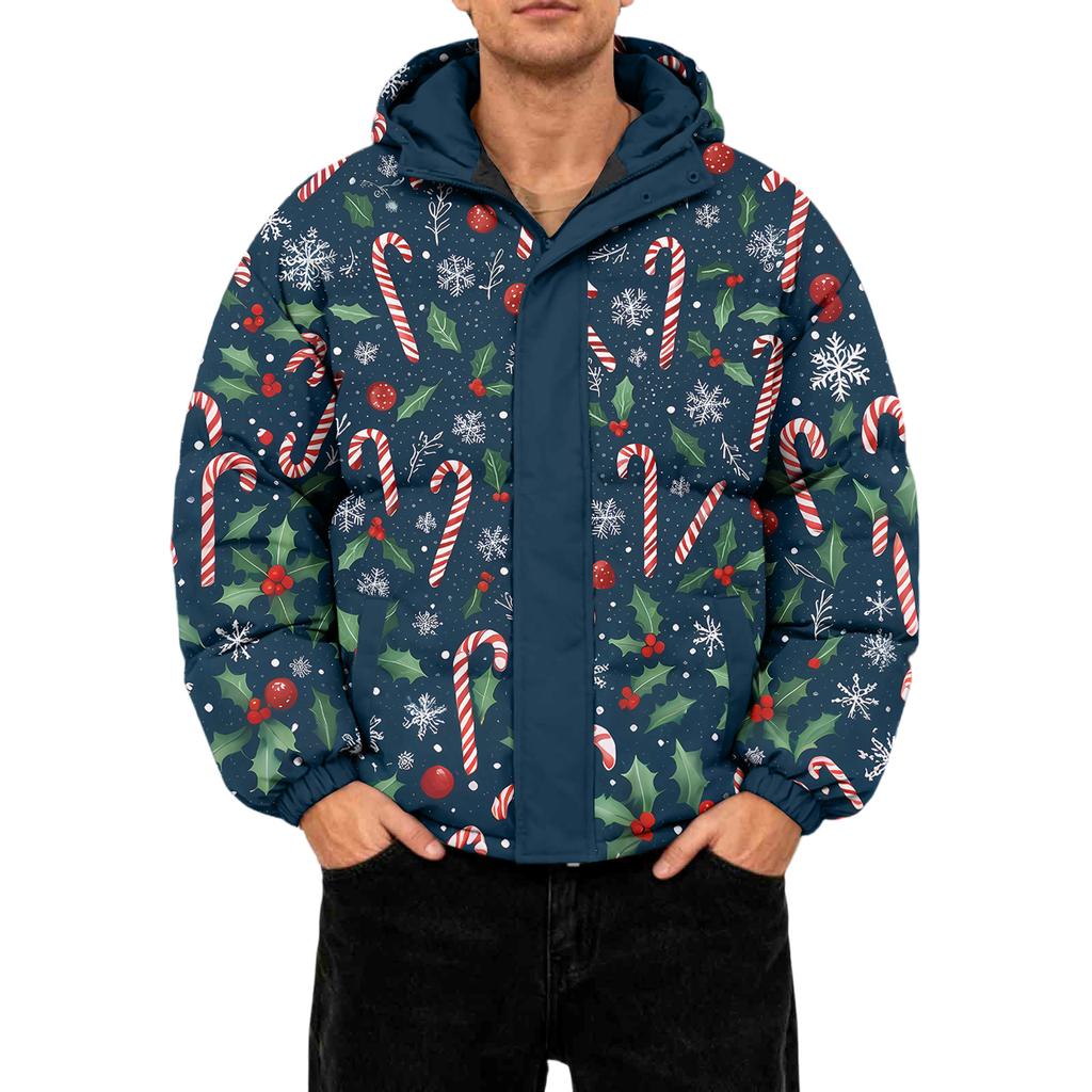 Men's Oversized Casual Down Jacket With Long Sleeves And Hood