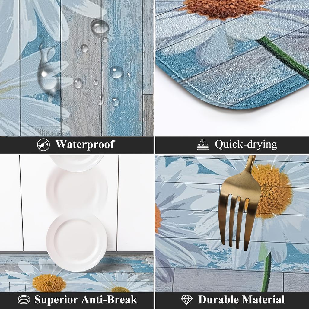 1Pcs Anti Fatigue Kitchen Rugs,  Small Daisy Print Waterproof Non-Slip Thick Cushioned Kitchen Mat Heavy Duty Comfort Standing Mat for Kitchen