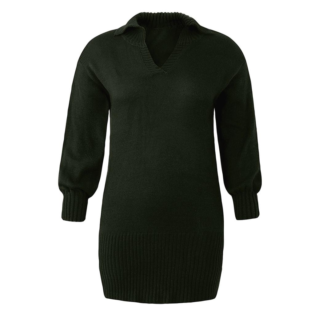Women's Jumper Dress Lapel Lapel Sleeve Knitted Solid Long Dress