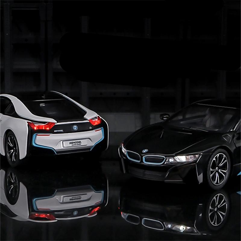 1/22 BMW I8 New Energy Car Alloy Sports Car Model Diecast Metal Racing Car Vehicles Model Simulation Sound Light Childrens Toys Gift