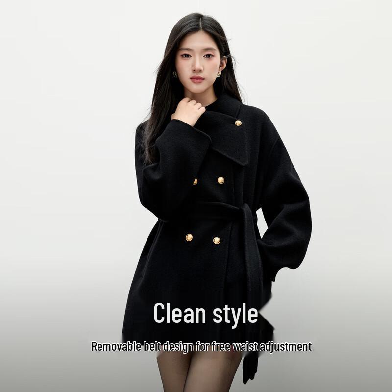 Qiusyiren Elegant 100% Merino Wool Lapel Overcoat