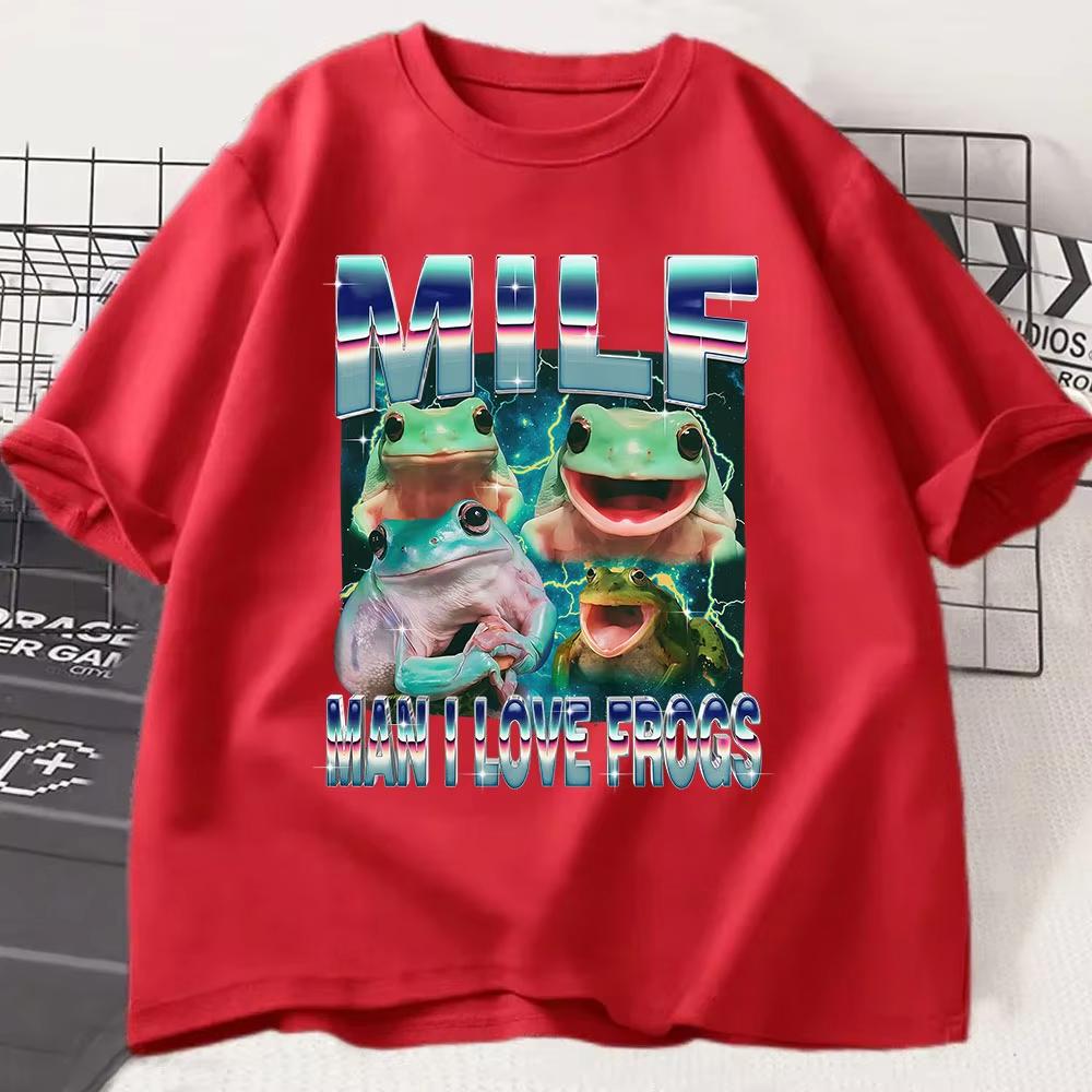 MILF Man I Love Frogs Funny Frog Meme Graphic T Shirt Fashion Vintage T-shirts Women Short Sleeve T-shirt Graphic T Shirts Y2K