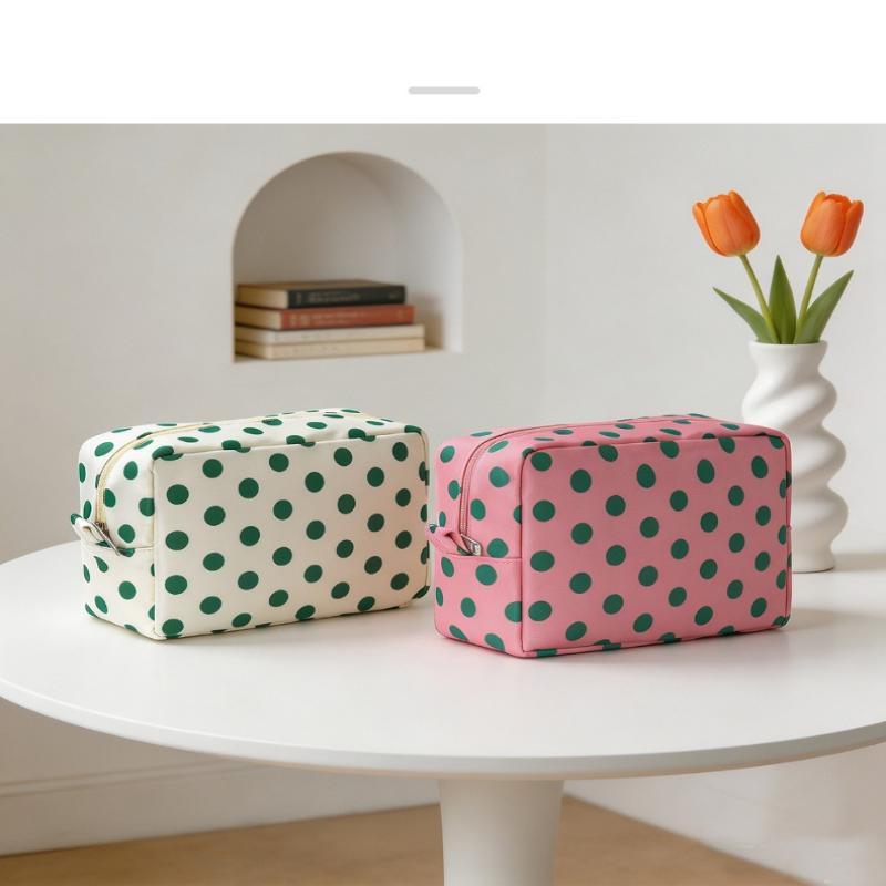 Polka Dots Cosmetic Bag Waterproof Zipper Compact Foldable Portable Makeup Pouch for Travel Daily Storage