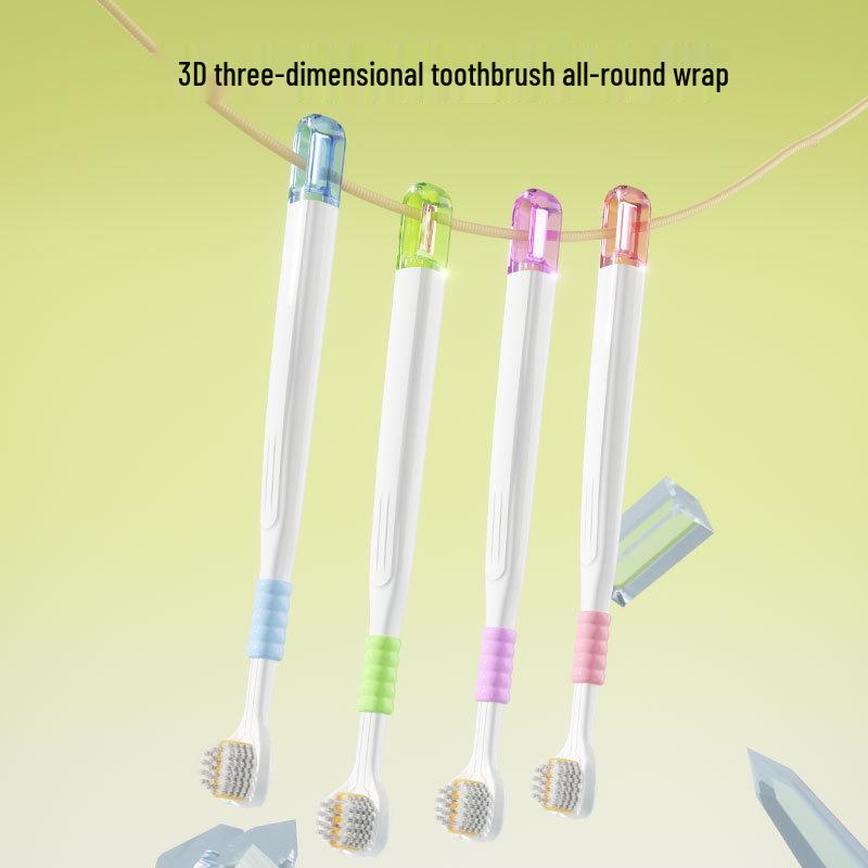 Two-Pack High-Grade Soft Bristle Three-Sided Toothbrush for Adults with Spiral Bristles.