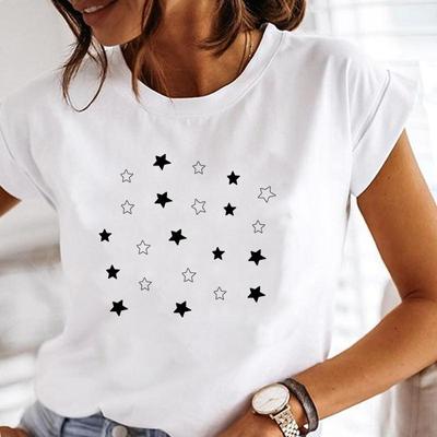 Camiseta Top Estrela Tendência Bonito Estilo Anos 90 Adorável Mulheres Manga Curta Estampa Camiseta Feminina Roupas Femininas Moda Verão Casual Camiseta Gráfica