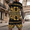 Summer Men's T-Shirt Set Gold Pattern 3D Print T-shirt Shorts 2-piece Set Elegant Casual Clothes Street Baroque T-shirt top