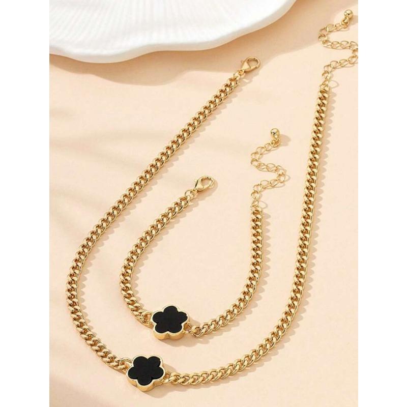 Классический разноцветный набор ювелирных изделий с цепочкой в виде счастливого клевера, французский универсальный простой набор