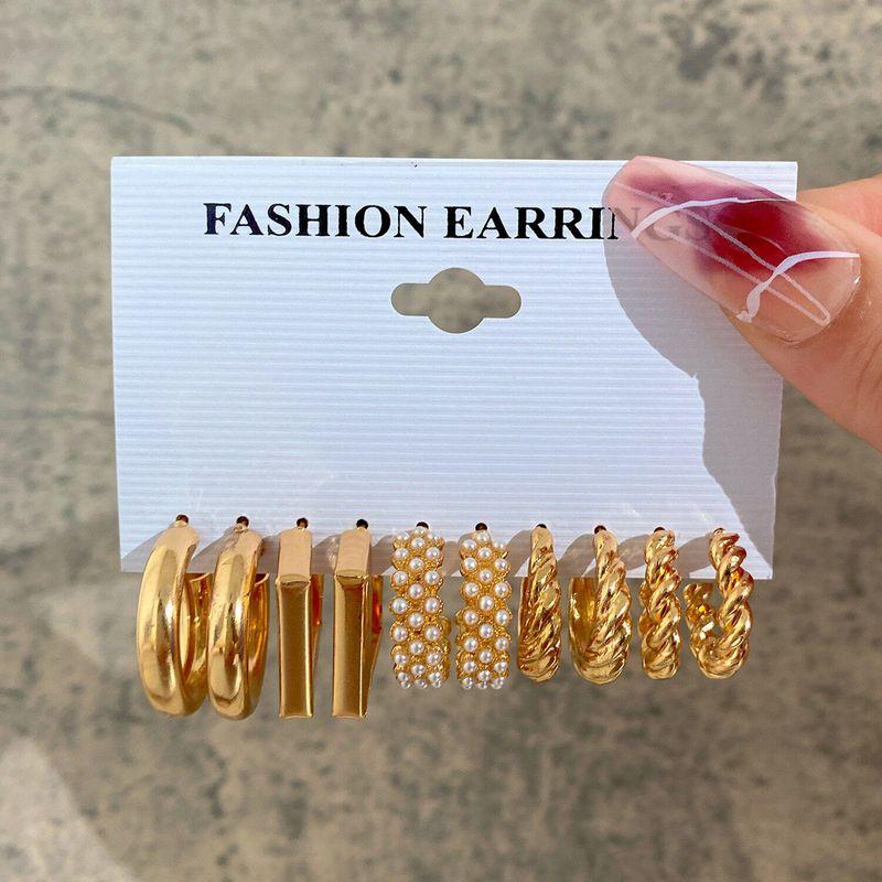 New Arrival Stylish Silver Earrings Suit Fashion Inlaid Pearl Earrings Circle Simple Cold Style Ear Ring