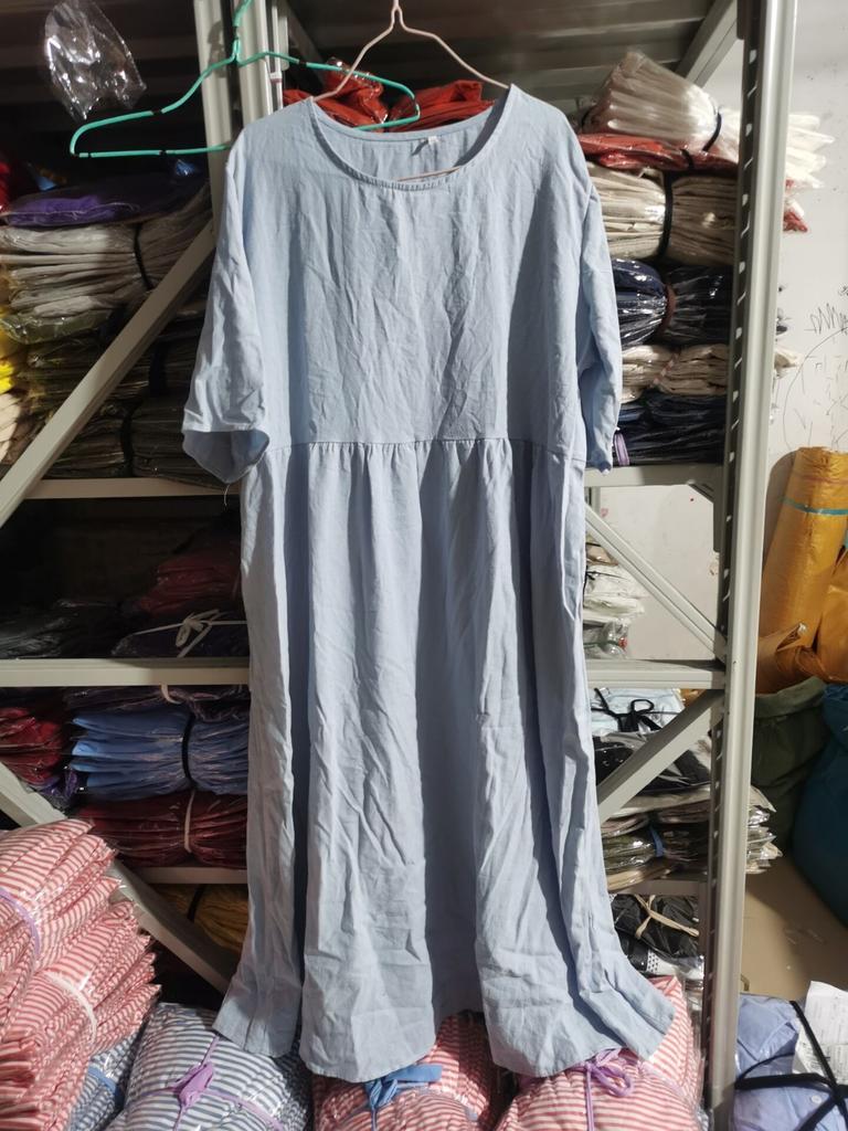 Women's Summer Color Round Neck Half Sleeve Casual Long Color Dress