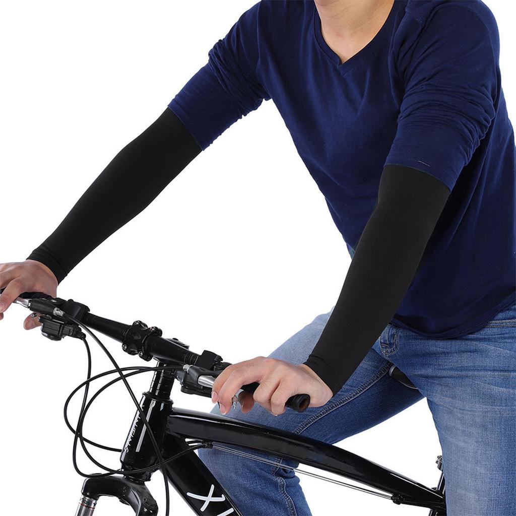 Cycling Windproof Fleece Arm Warmers Outdoor Sports Arm Sleeves Cover (Black L)