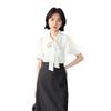 White Bow Short-Sleeve Women's Chiffon Top - Perfect for Professional Summer Wear and Interviews