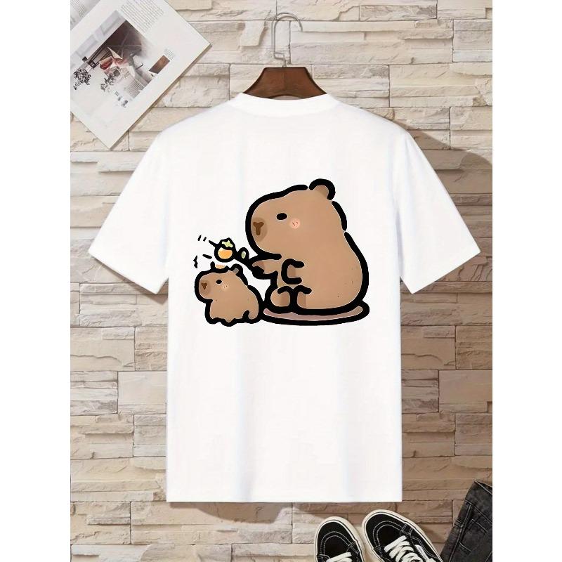 Kids Crewneck Short Sleeve T-Shirt, Big & Small Capybara Double Sided Print Fashion Casual Kids Summer Tops