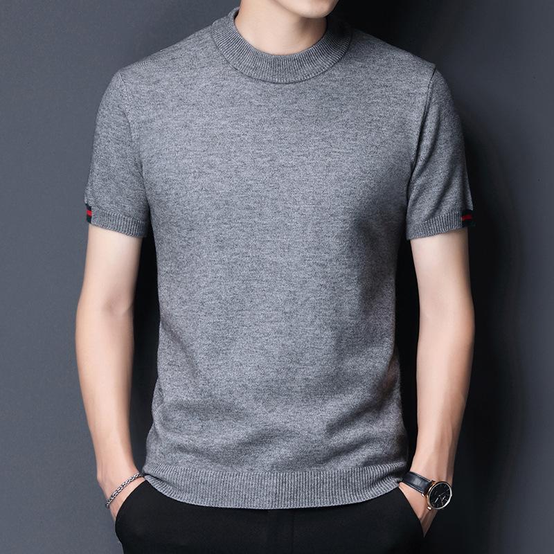 

Весенне-осенний мужской свитер с короткими рукавами, свитер с круглым вырезом, однотонный повседневный свитер с полуводолазкой, модная рубашка в корейском стиле XXXXL серый