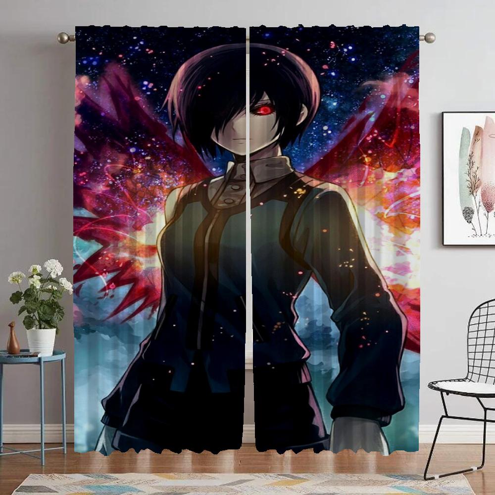 Fenstervorhang für Zimmer 2 Paneele Tokyo Ghoul Trennvorhänge Kinderzimmer Rollos Tüll für Schlafzimmer Halloween Dekoration Wohnzimmer
