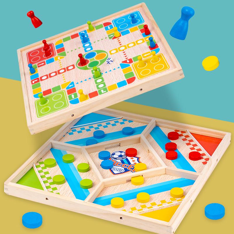 Holz 2-Spieler Bumper Schach & Ludo Interaktives Tischspiel für Eltern und Kinder