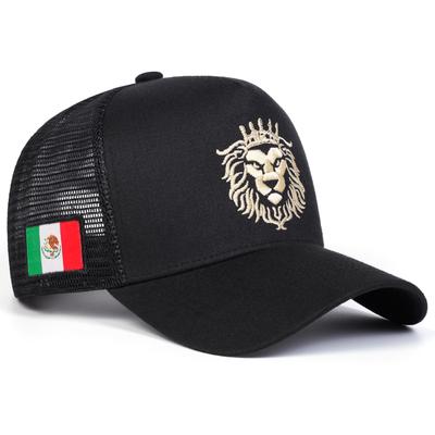 Men Mexican Flag Lion King Embroidered Baseball Cap Mesh Hat Outdoor Adjustable Sunscreen Leisure Hat Spring Autumn Travel Tourism Beach Vacation