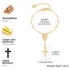 Tri-color Beads Rosary Virgin Mary Jesus Cross Charm Bracelet for Women, Metal Beaded Chain Religious Pray Jewelry