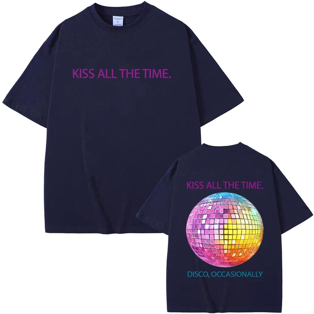 Kiss All The Time Disco Occasionally Graphic Print Tshirt Men Women Fashion casual Short Sleeve T Shirts Unisex Streetwear