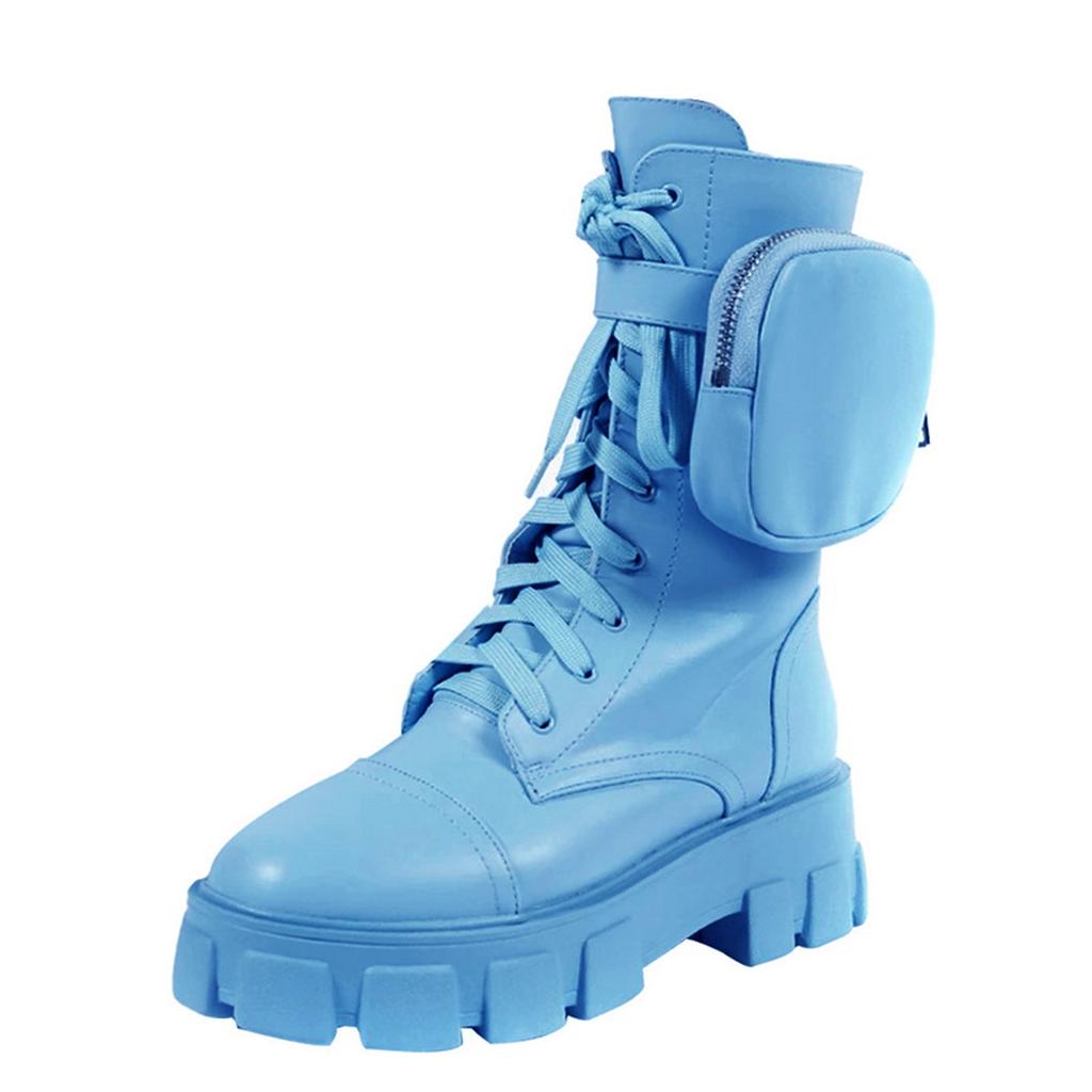 Modische stylische Plateaustiefel mit kleiner Tasche Damen Schnürstiefel mit runder Spitze für den Herbst