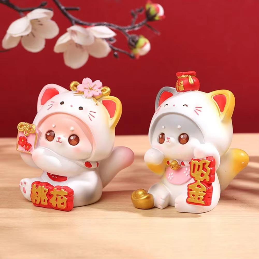 Mascot Fortune Cat Figurine Resin Crafts Mini Cat Sculpture  Office Desktop Decor