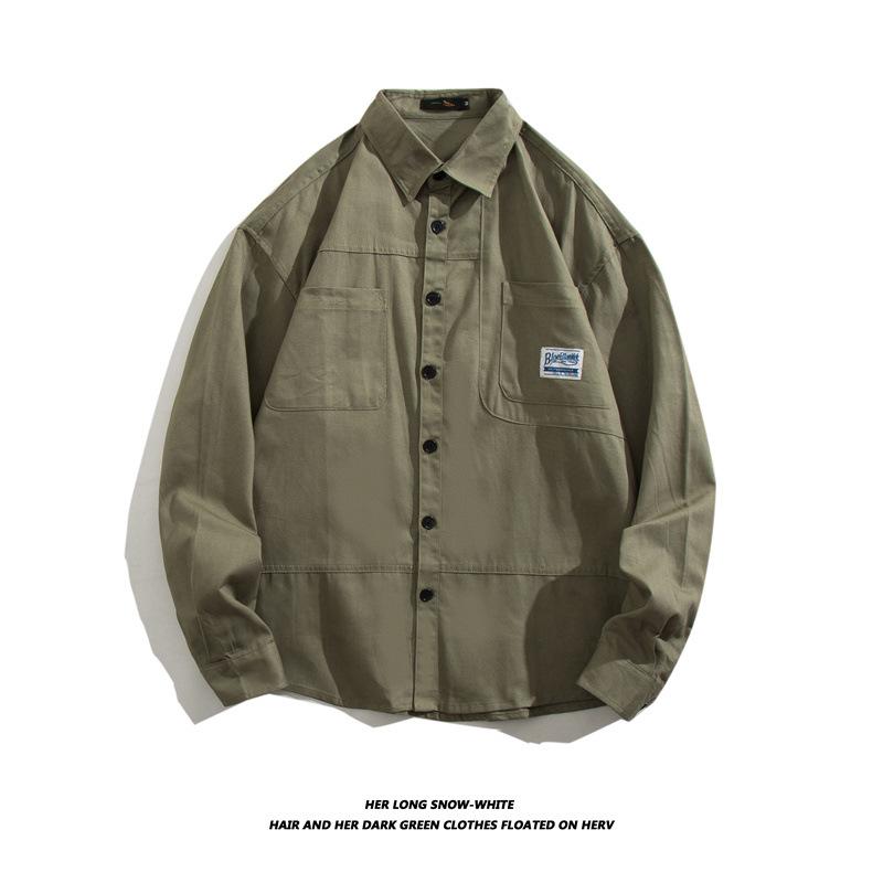 

Мужская рубашка цвета хаки в американском ретро-стиле, большого размера, свободная, рабочая, с длинным рукавом, осенняя куртка L