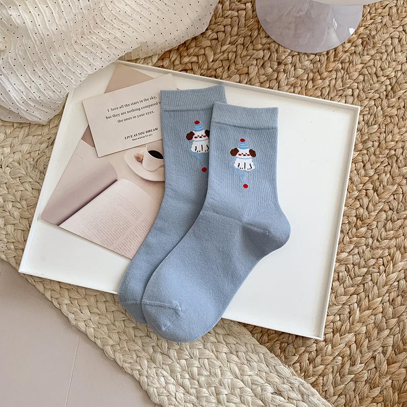Female Autumn New Cartoon Cute Animal Stripes All Build Preppy Style Boneless Tube Stack Socks