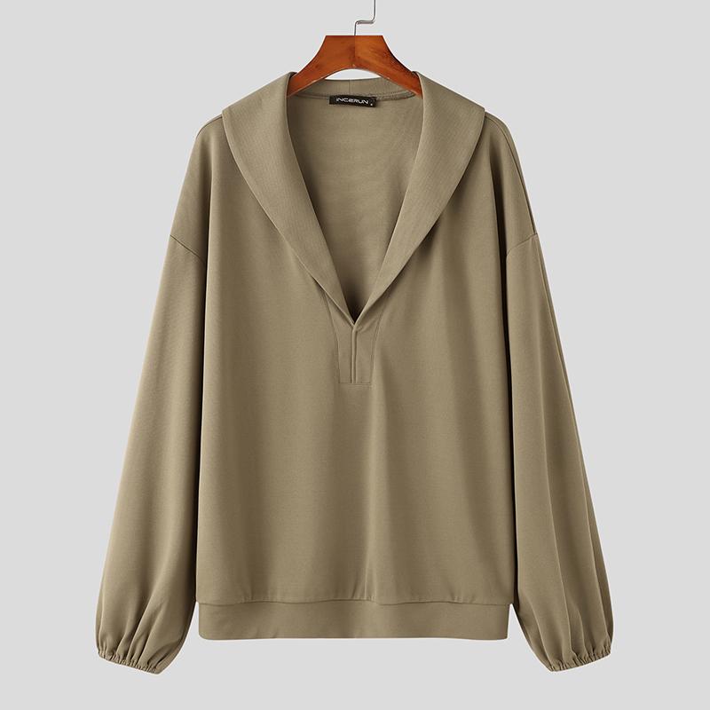 

INCERUN Осенние мужские пуловеры с глубоким V-образным лацканом и длинным рукавом Свободные толстовки 4XL хаки