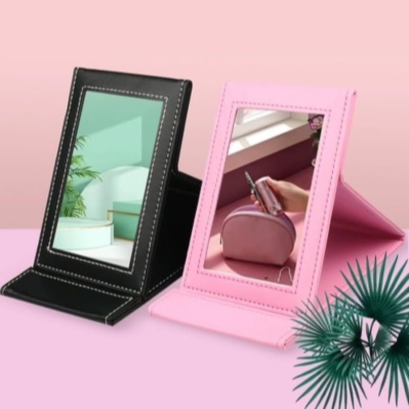 Portable Tabletop Makeup Folding Stand Portable and Convenient Adjustable PU Leather Mies' Mirror, Mirror, Mirror, Mirror, Mirror, Storage, Angle, (M,