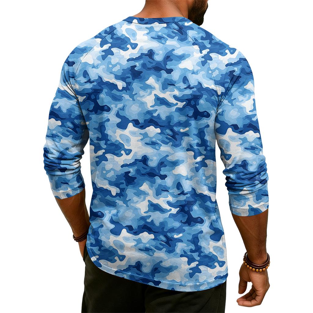 Herren-Raglan-Top mit 3/4-Ärmeln und kontrastfarbener Knopfleiste