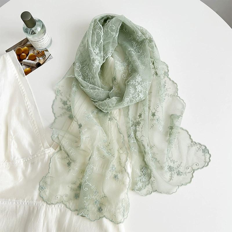 Fancy Lace Scarves For Women Spring And Summer Decoration Embroidered Gauze Neck Protection Scarf 28Cm*156Cm