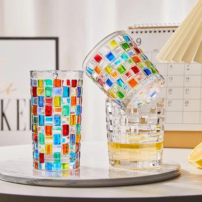 Classic 1pcs Multi-Color Plaid Glass Heat Resistant Coffee Mugs Teacups Juice Cups Whiskey Wine Glass Funny Drinkware Couple Gift